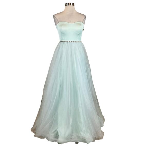 Strapless Satin and Tulle Ball Gown Blue Size 4 Betsy Johnson Beaded Waist Dress - Picture 1 of 10